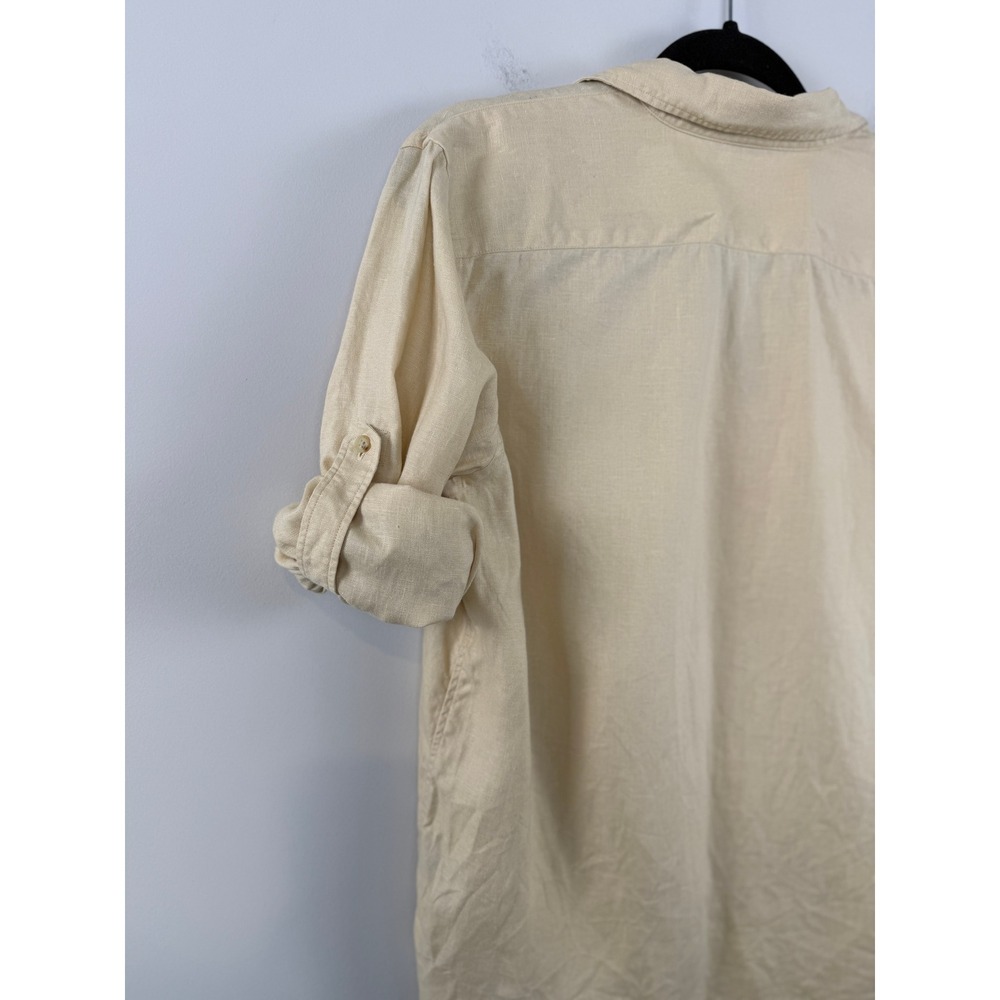 Lauren Ralph Lauren Shirt Beige M Linen Long Sleeve Roll Tab Button Down - Picture 6 of 6